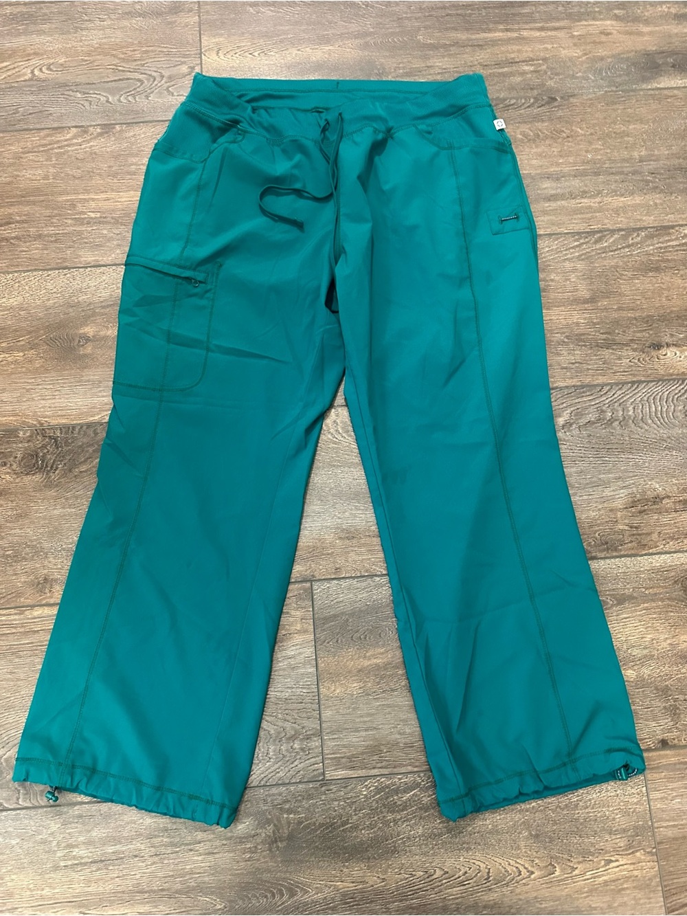 Wide-Leg Utility Scrub Pants in Teal with Drawstring Waist